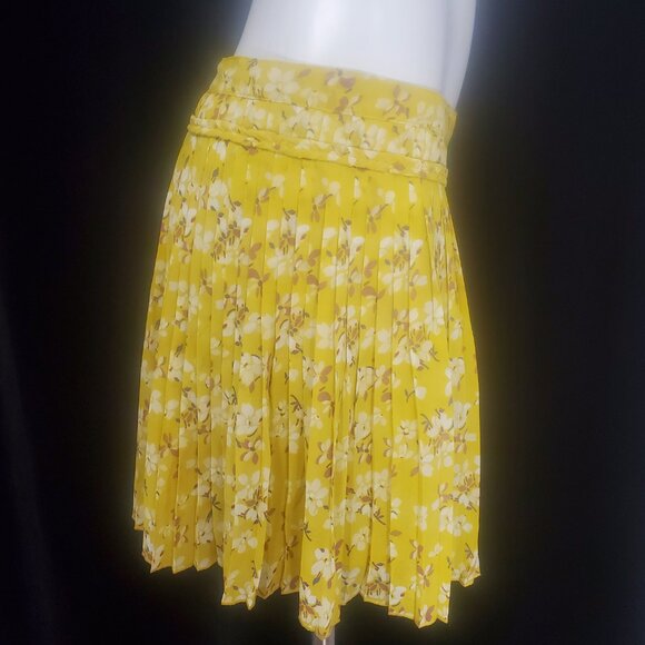 American Eagle Outfitters Floral Yellow Pleated mini-Skirt Size 8 Fully Lined - Picture 2 of 10